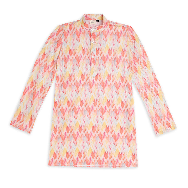 Chilins Ethnic Wear Stylish Printed Embroidery Red Kurta for Boys