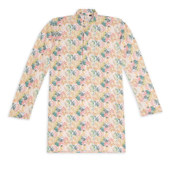 Chilins Ethnic Wear Stylish Printed Embroidery Pink Kurta for Boys