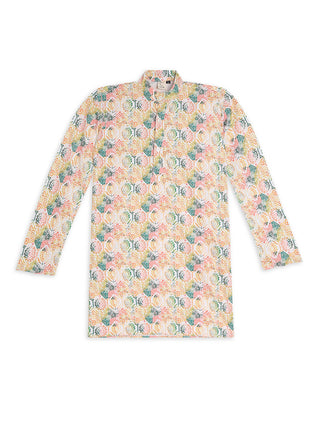 Chilins Ethnic Wear Stylish Printed Embroidery Pink Kurta for Boys