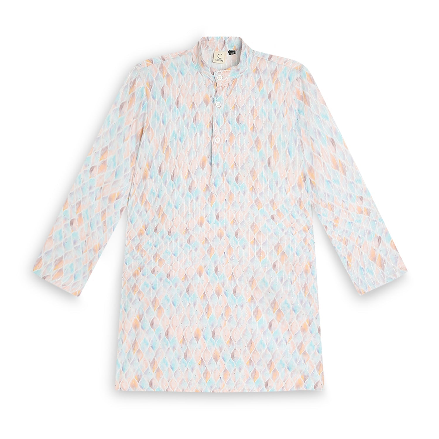 Chilins Ethnic Wear Stylish Printed Embroidery Sky blue Kurta for Boys