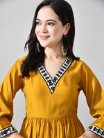 Thumbnail for Myshka Women Mustard Embellished V-Neck Anarkali Kurta Palazzo With Dupatta