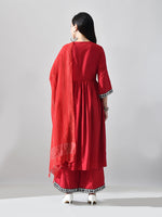 Thumbnail for Myshka Women Red Embellished V-Neck Anarkali Kurta Palazzo With Dupatta