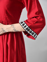 Thumbnail for Myshka Women Red Embellished V-Neck Anarkali Kurta Palazzo With Dupatta
