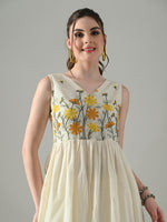 Thumbnail for Myshka Women Off White Embroidered Long Kurta With Front Slit Trouser