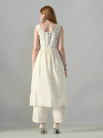 Thumbnail for Myshka Women Off White Embroidered Long Kurta With Front Slit Trouser