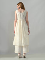 Thumbnail for Myshka Women Off White Embroidered Long Kurta With Front Slit Trouser