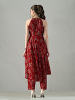 Thumbnail for Myshka Women Red Halter Neck Flared Kurta With Elasticated Salwar