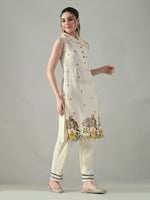 Thumbnail for Myshka Women Off White Embroidered Lapel Collared Kurta With Trouser