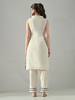 Thumbnail for Myshka Women Off White Embroidered Lapel Collared Kurta With Trouser