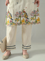 Thumbnail for Myshka Women Off White Embroidered Lapel Collared Kurta With Trouser