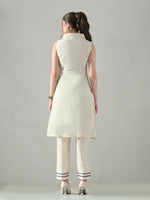 Thumbnail for Myshka Women Off White Embroidered Lapel Collared Kurta With Trouser