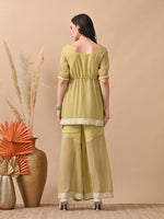 Thumbnail for Myshka Women Green Short Kurta Lace Embellished Self Design Palazzo