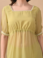 Thumbnail for Myshka Women Green Short Kurta Lace Embellished Self Design Palazzo