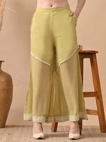 Thumbnail for Myshka Women Green Short Kurta Lace Embellished Self Design Palazzo