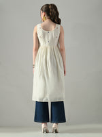 Thumbnail for Myshka Women Off White Multicolor Thread Embroidered Sleeveless Long Kurta