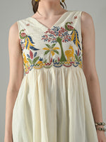 Thumbnail for Myshka Women Off White Multicolor Thread Embroidered Sleeveless Long Kurta