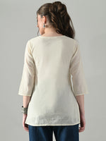 Thumbnail for Myshka Women Off White Multicolor Thread Embroidered Tunic Three Quarter Sleeves Round Neck