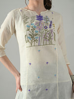 Thumbnail for Myshka Women Off White Multicolor Thread Embroidered Tunic Three Quarter Sleeves Round Neck
