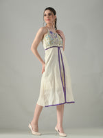 Thumbnail for Myshka Women Off White Multicolor Thread Embroidered Strap Midi Dress