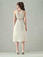 Thumbnail for Myshka Women Off White Multicolor Thread Embroidered Strap Midi Dress