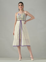 Thumbnail for Myshka Women Off White Multicolor Thread Embroidered Strap Midi Dress