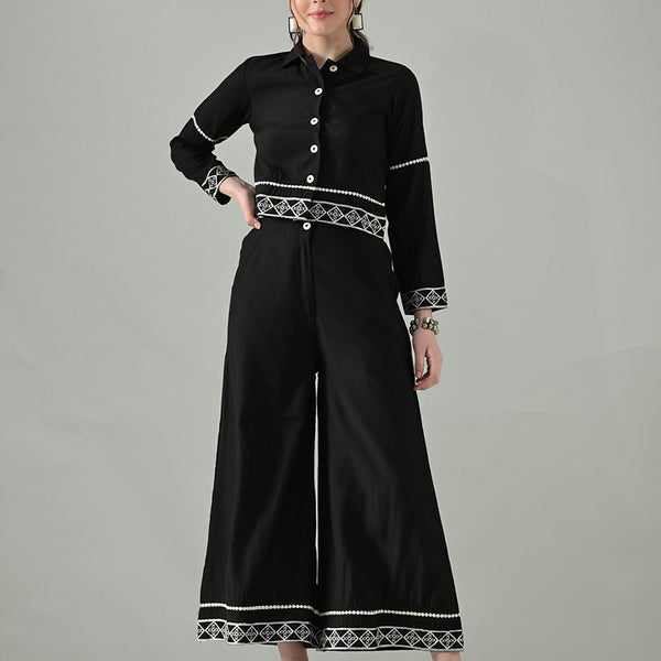 Myshka Women Black Embroidered Co-Ord Set