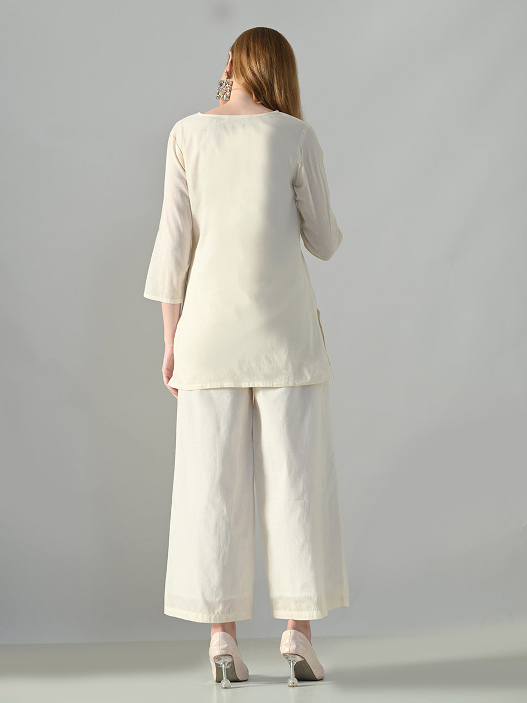 Myshka Women Off White Multicolor Thread Embroidered Co-Ord Set