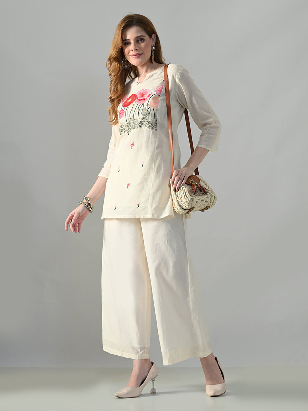 Myshka Women Off White Multicolor Thread Embroidered Co-Ord Set