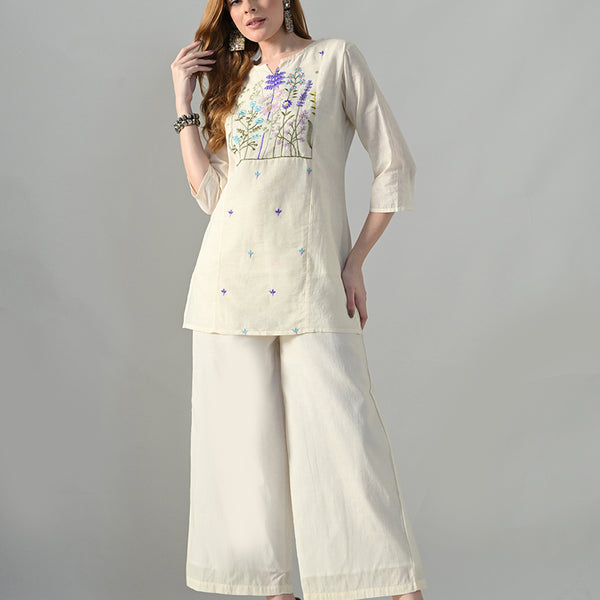 Myshka Women Off White Multicolor Thread Embroidered Co-Ord Set