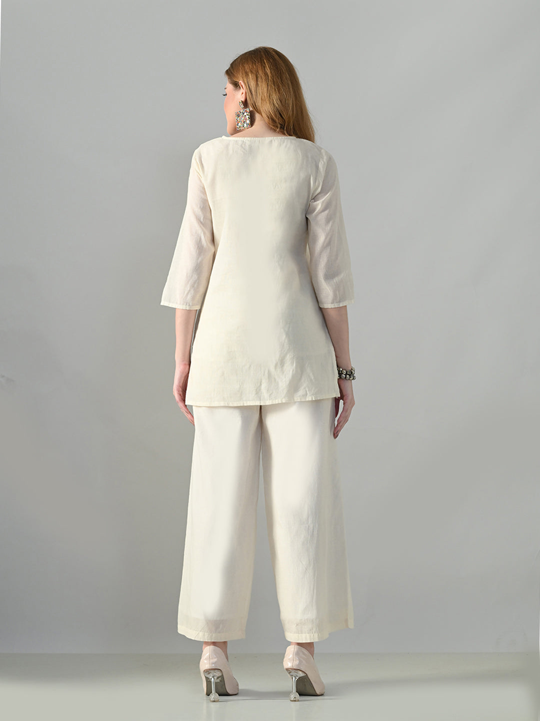 Myshka Women Off White Multicolor Thread Embroidered Co-Ord Set