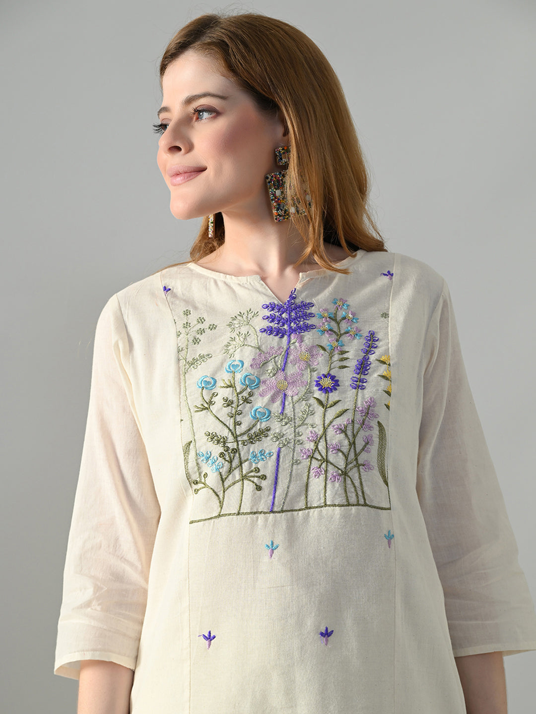 Myshka Women Off White Multicolor Thread Embroidered Co-Ord Set