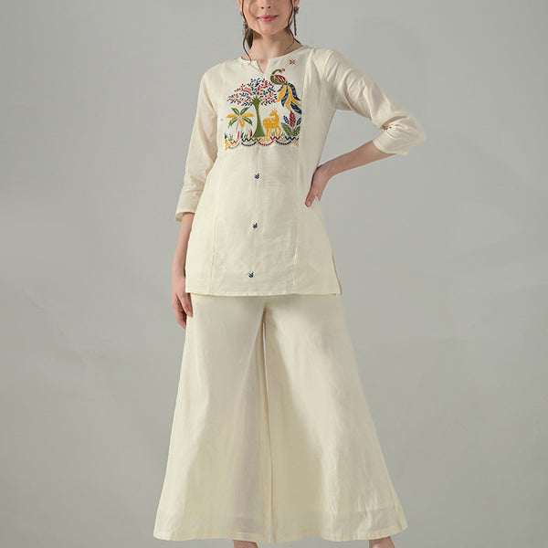 Myshka Women Off White Multicolor Thread Embroidered Co-Ord Set