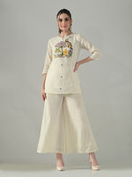 Thumbnail for Myshka Women Off White Multicolor Thread Embroidered Co-Ord Set