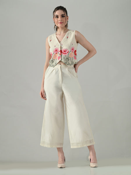 Myshka Women Off White Multicolor Thread Embroidered Co-Ord Set
