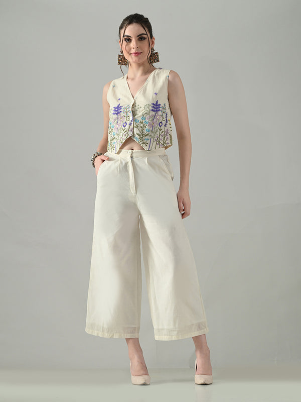 Myshka Women Off White Multicolor Thread Embroidered Co-Ord Set