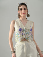Thumbnail for Myshka Women Off White Multicolor Thread Embroidered Co-Ord Set