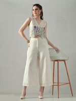 Thumbnail for Myshka Women Off White Multicolor Thread Embroidered Co-Ord Set