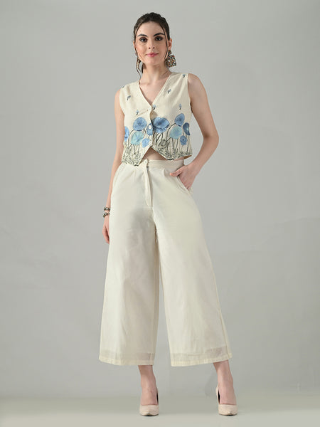 Myshka Women Off White Multicolor Thread Embroidered Co-Ord Set