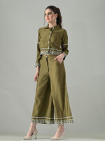 Thumbnail for Myshka Women Olive Green Embroidered Co-Ord Set