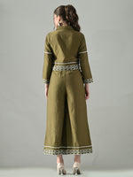 Thumbnail for Myshka Women Olive Green Embroidered Co-Ord Set