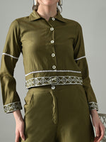 Thumbnail for Myshka Women Olive Green Embroidered Co-Ord Set