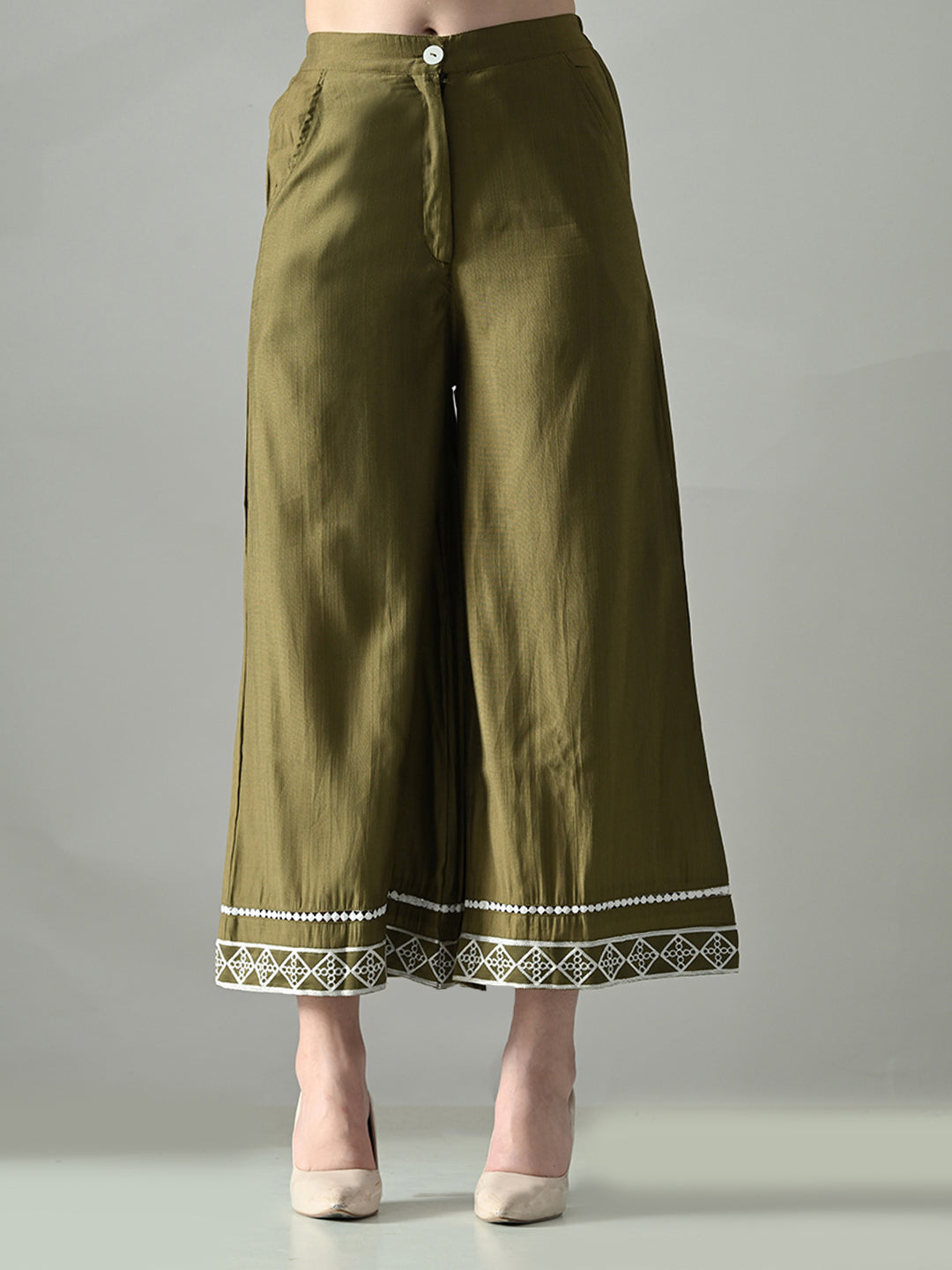 Myshka Women Olive Green Embroidered Co-Ord Set