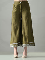 Thumbnail for Myshka Women Olive Green Embroidered Co-Ord Set