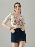 Thumbnail for Myshka Women Off White Multicolor Thread Embroidered Saree Blouse