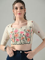 Thumbnail for Myshka Women Off White Multicolor Thread Embroidered Saree Blouse