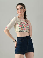 Thumbnail for Myshka Women Off White Multicolor Thread Embroidered Saree Blouse