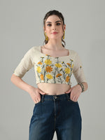 Thumbnail for Myshka Women Off White Multicolor Thread Embroidered Saree Blouse