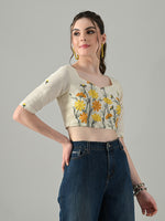 Thumbnail for Myshka Women Off White Multicolor Thread Embroidered Saree Blouse