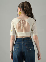 Thumbnail for Myshka Women Off White Multicolor Thread Embroidered Saree Blouse