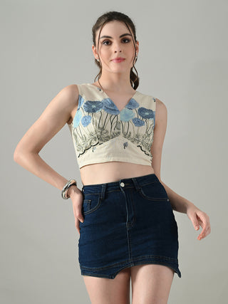 Myshka Women Off White Multicolor Thread Embroidered Saree Blouse